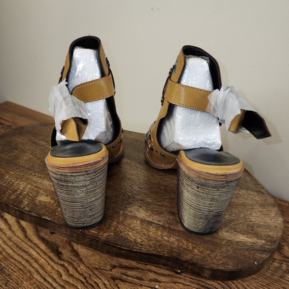 Embroidered Chunky Block Heel Boot with Adjustable Buckle - Picture 4 of 13